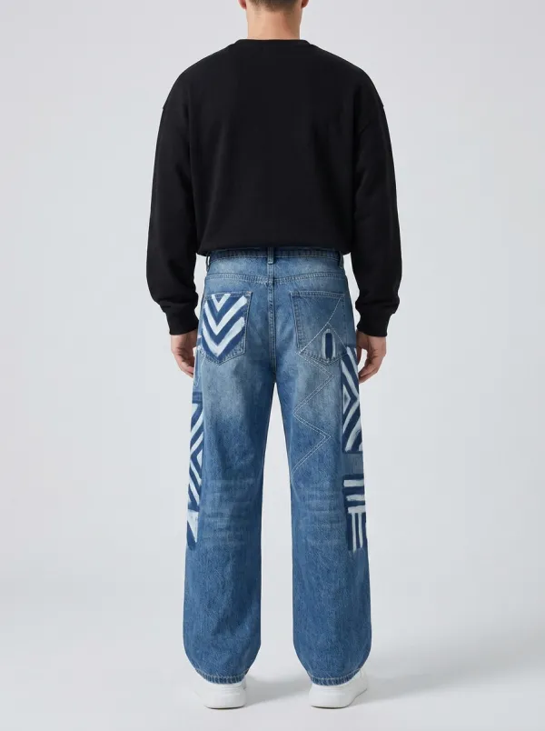 Men's Classic Geometric Wide Leg Jeans