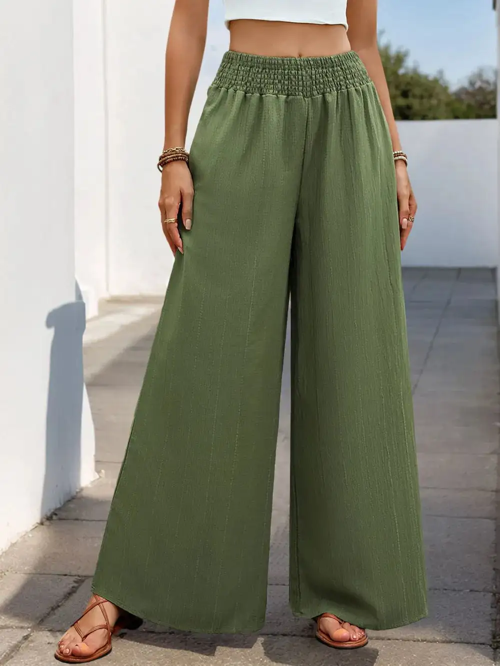 Relaxed Smocked Wide Leg Pants