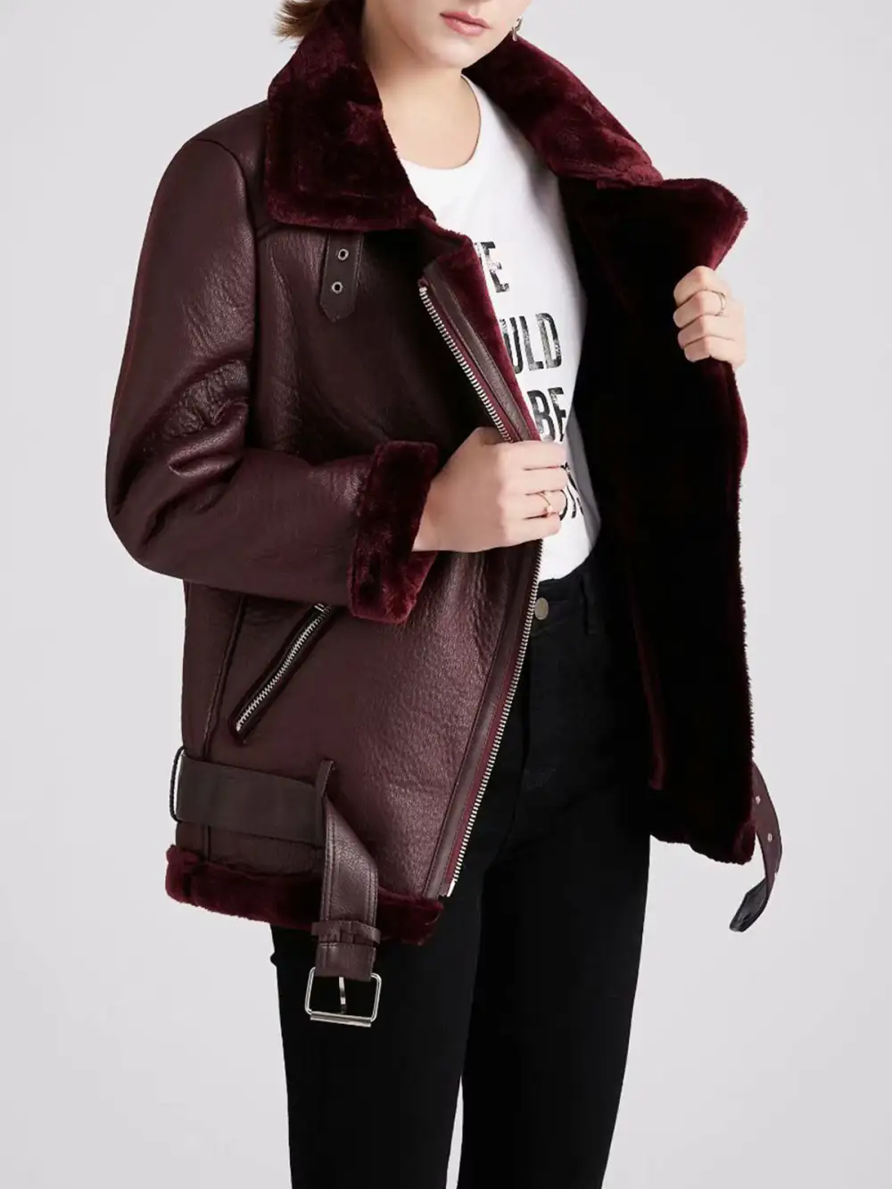 Collared Sherpa Lined Shearling Jacket