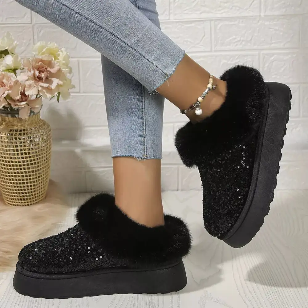 Refined Sequin Round Toe Platform Boots