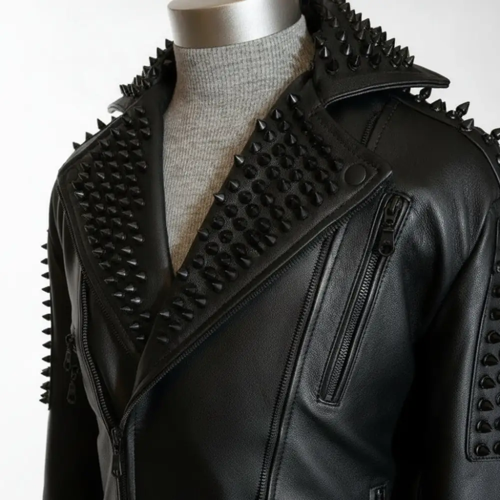 Rugged Leather Biker Studded Jacket