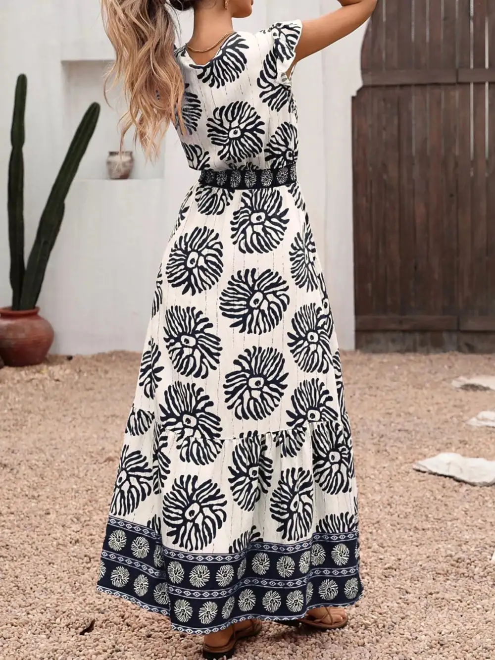 Printed V Neck Maxi Dress