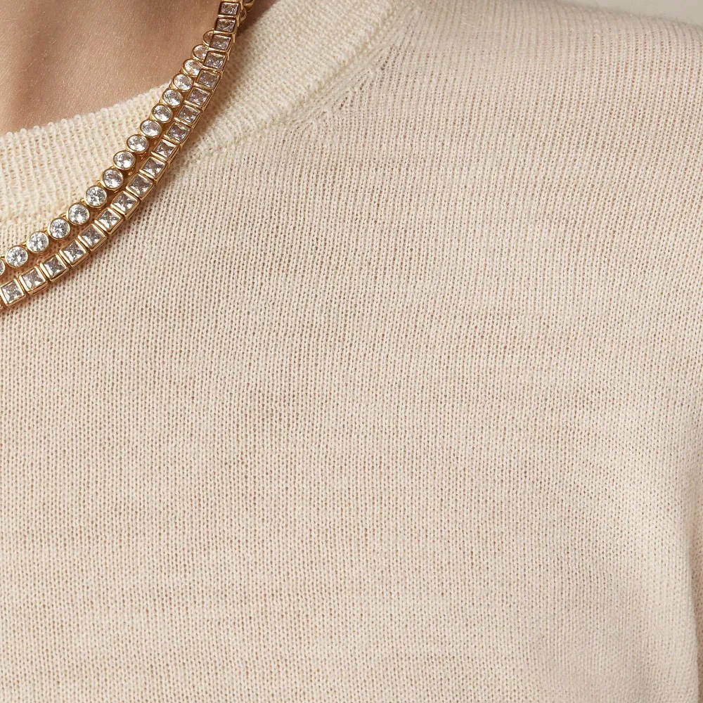 Ribbed Cashmere Solid Color Short Crew Neck Sweater