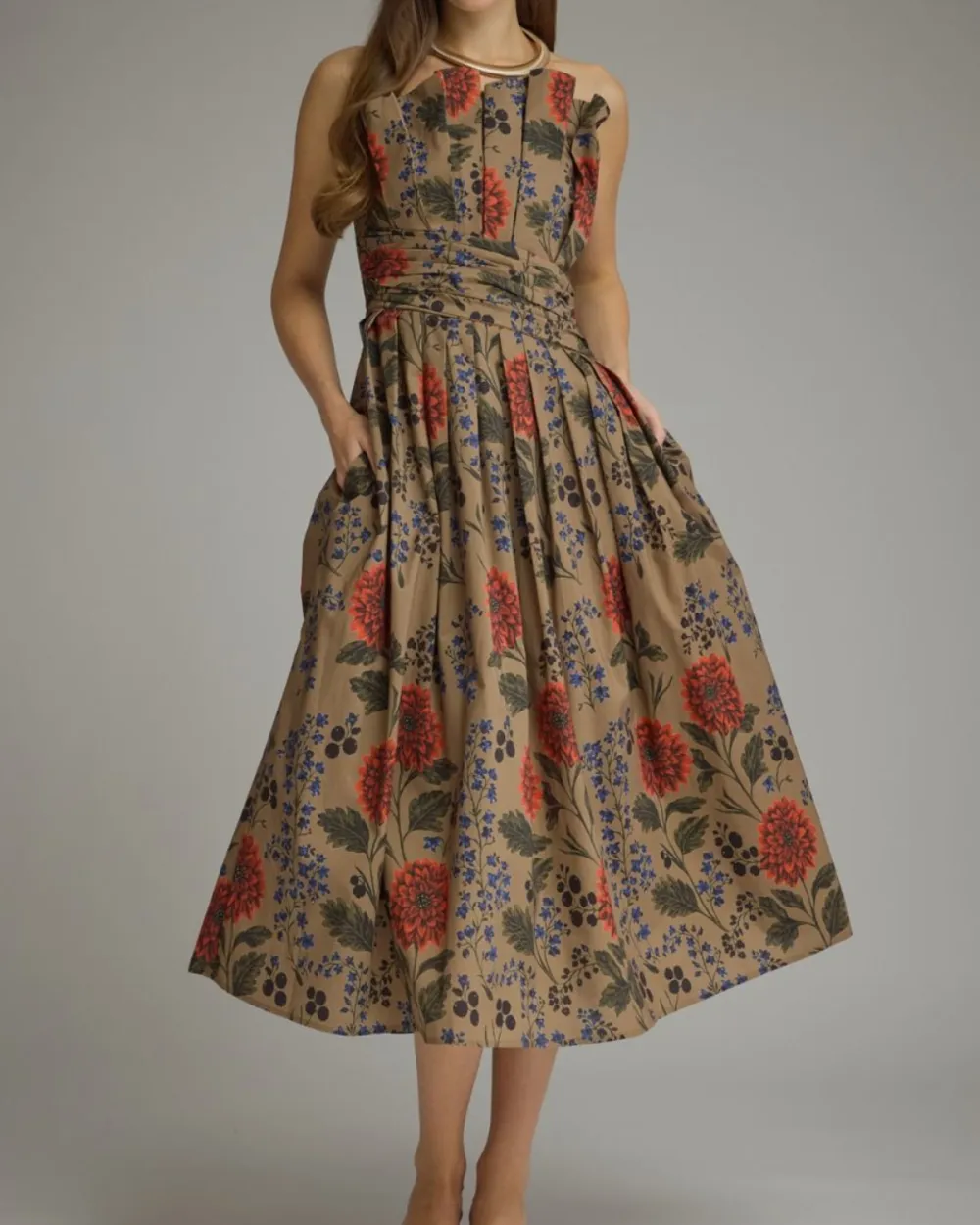 Strapless Floral Midi Dress