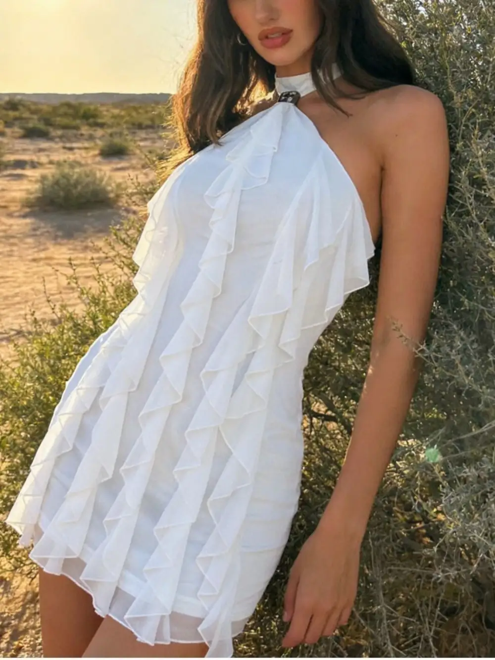 Polished Detail Ruffle Mini Dress