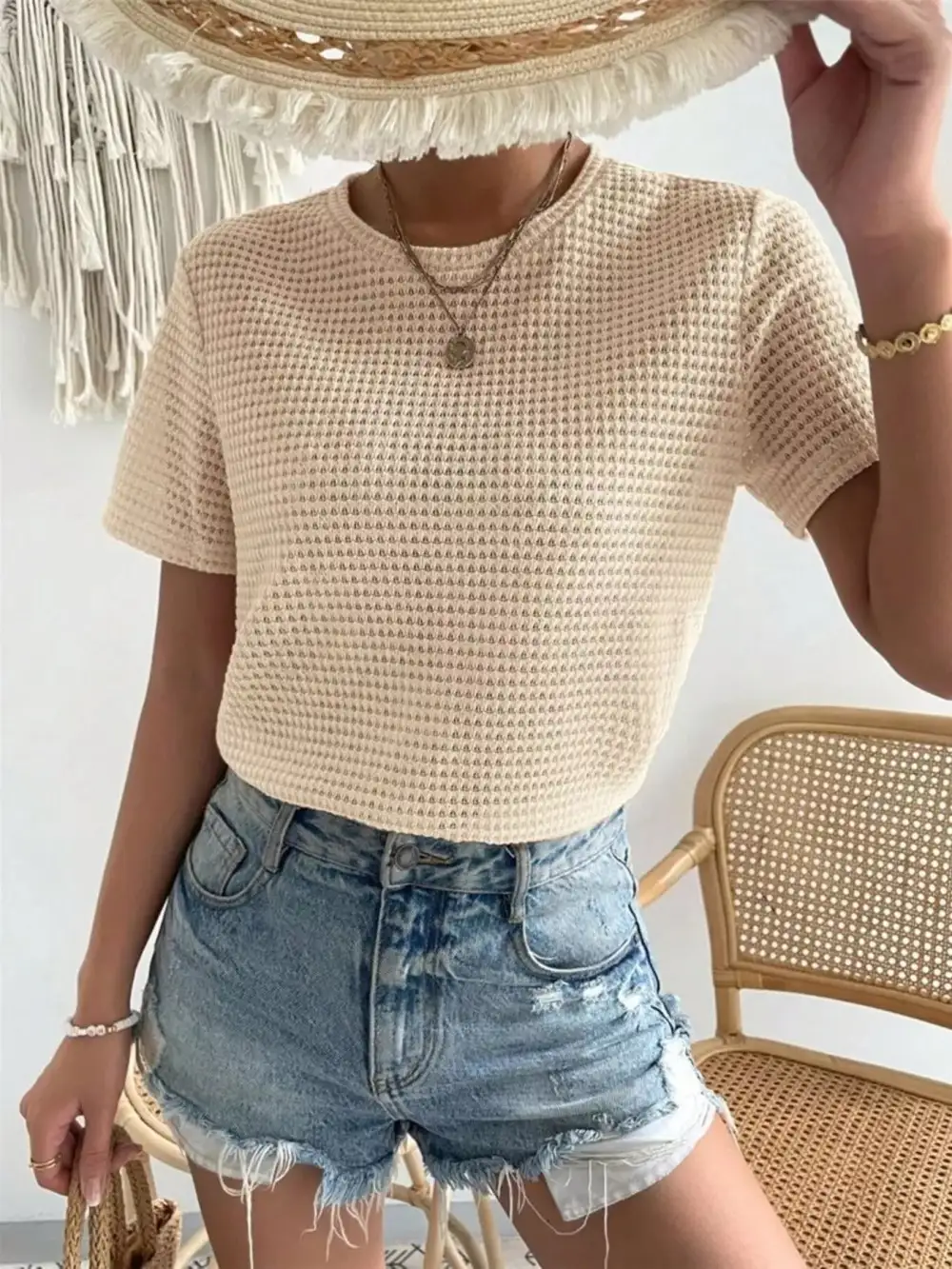 Waffle Knit Short Sleeve T-Shirt