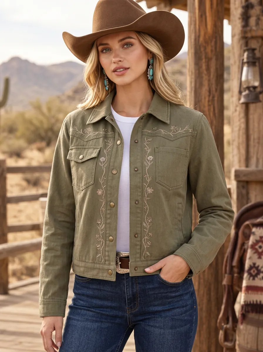 Women's Rodeo Inspired Western Cowgirl Floral Embroidery Floral Embroidered Jacket