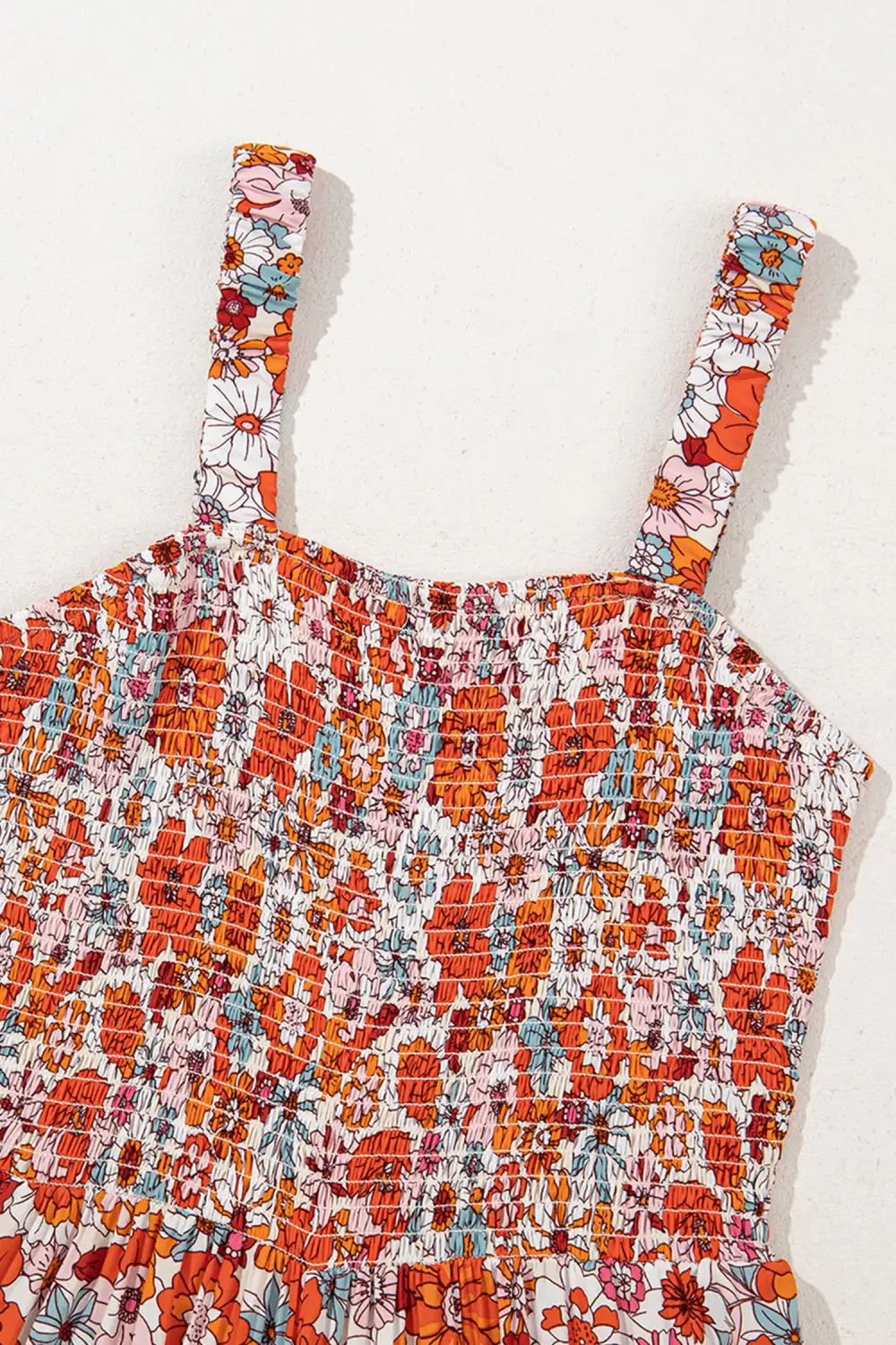 Floral Print Sleeveless Smocked Shift Jumpsuit