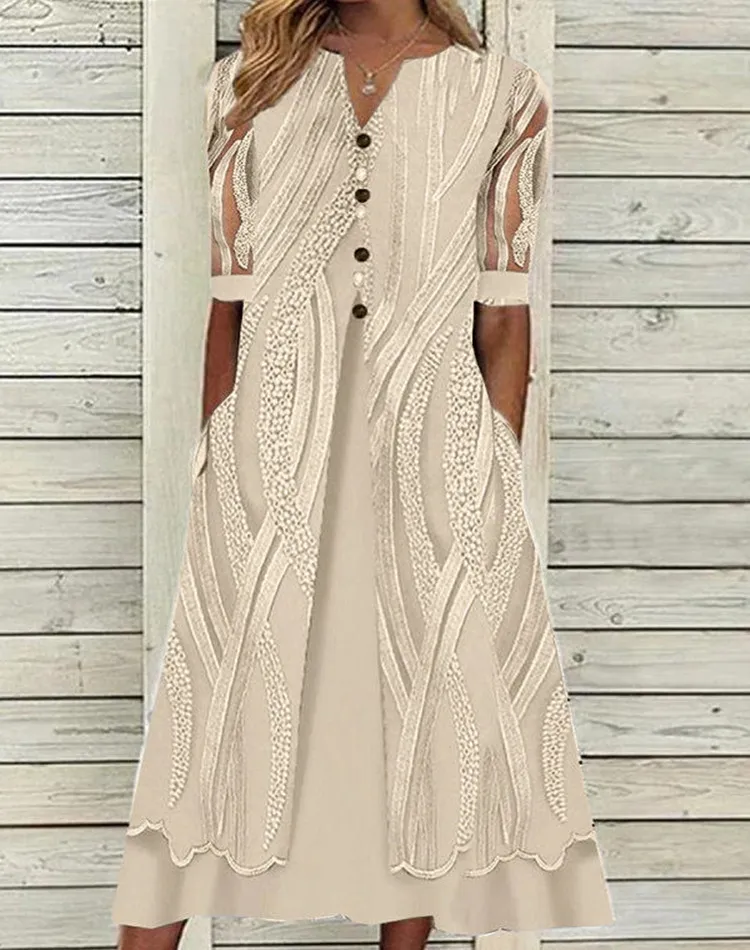 V-neck Printed Loose Short Sleeve Maxi Dress