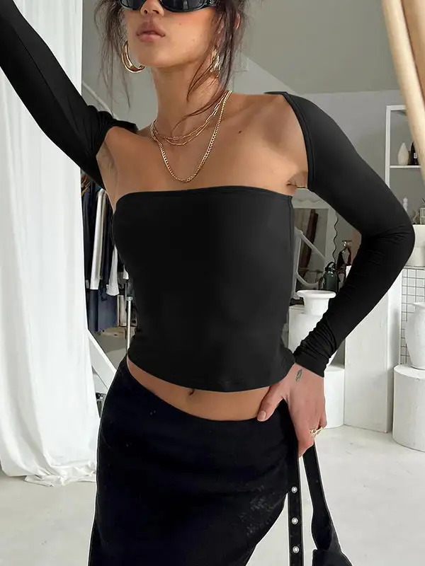 Long Sleeve Slim Fit Collarless T-Shirt