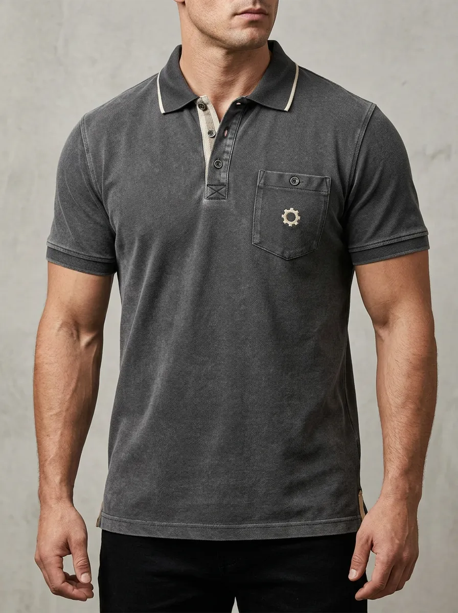 Men's Industrial Gear Logo Pocket Printed Polo Shirt