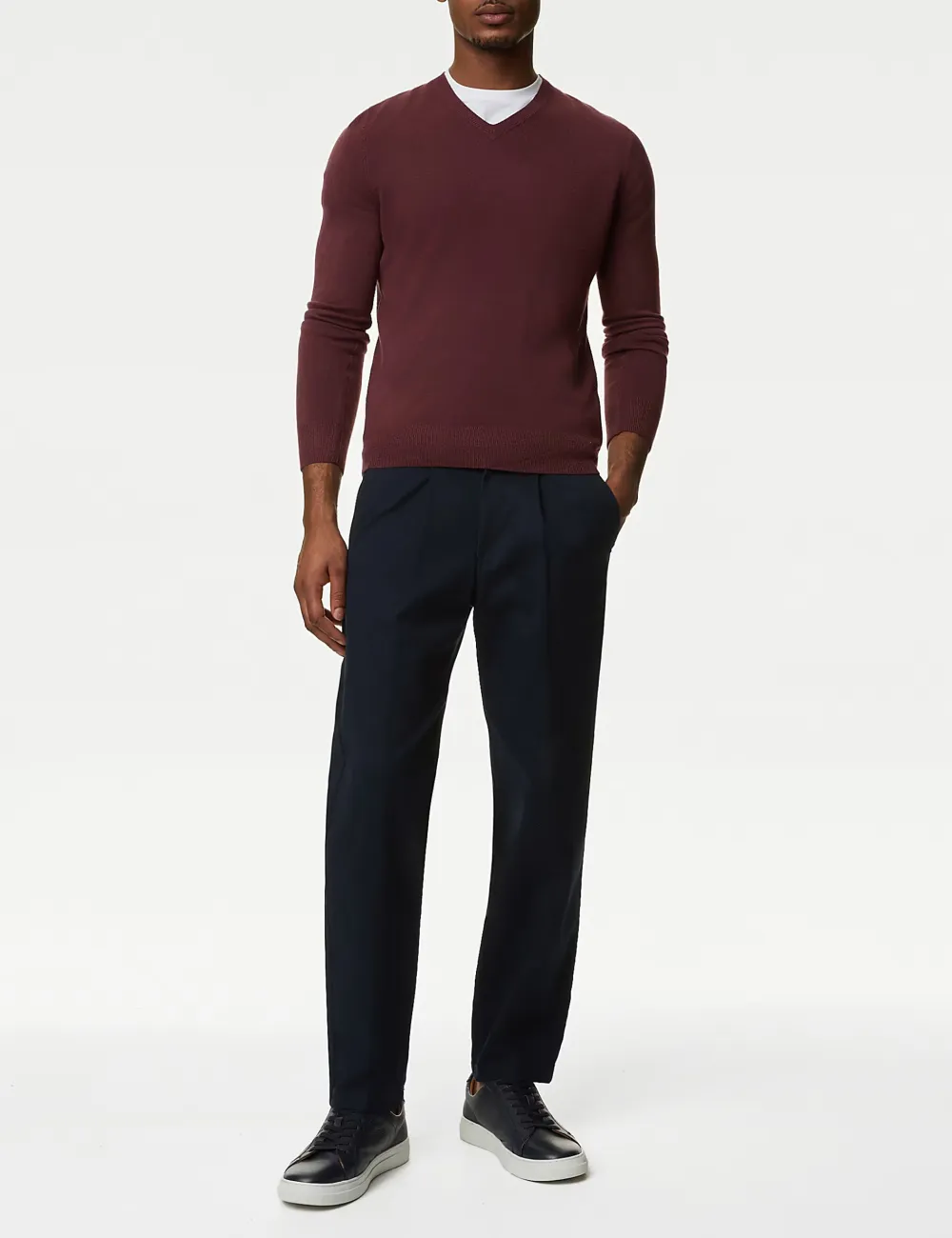 V-neck Long-Sleeved Knitted Sweater