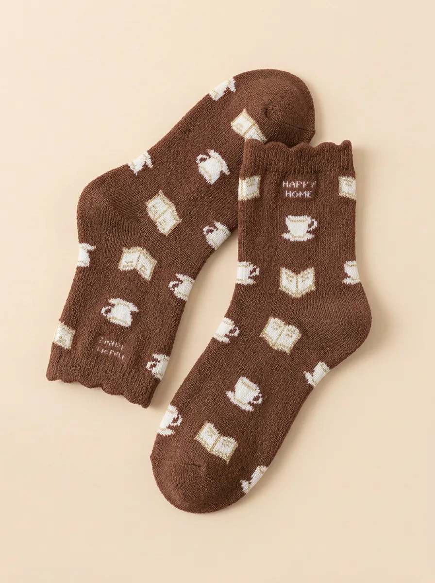 Polished Coffee-Motif Book-Motif Casual Socks