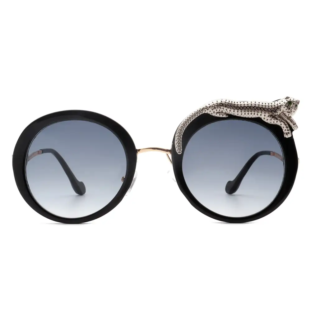 Ribbed Round Frame Sunglasses