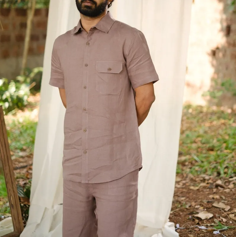 Taupe Short Sleeve Linen Shirt