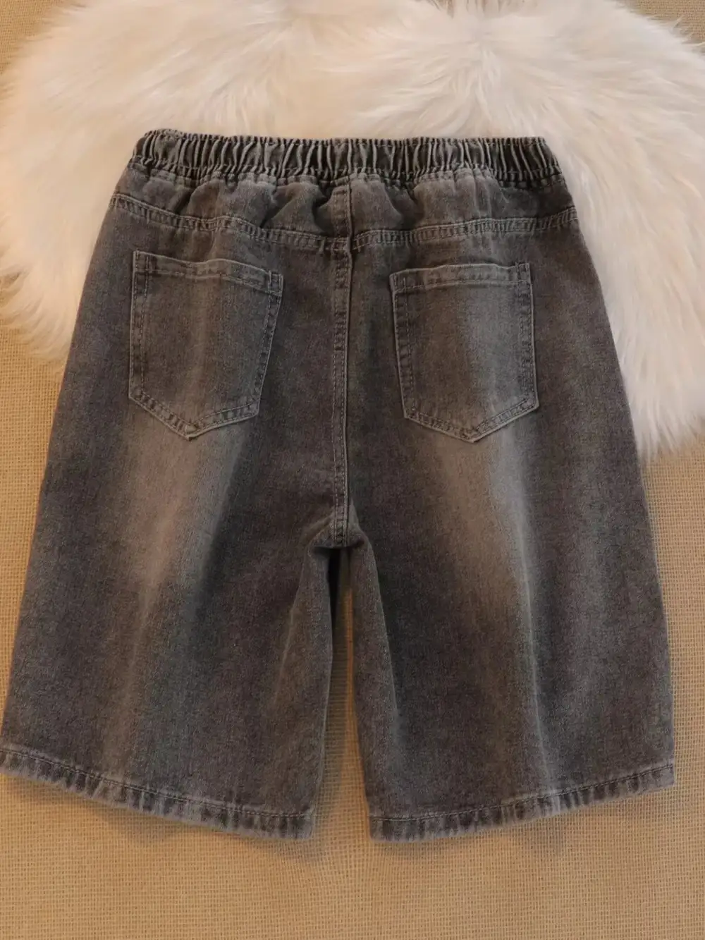 Textured Men's Plus Size Drawstring Denim Shorts
