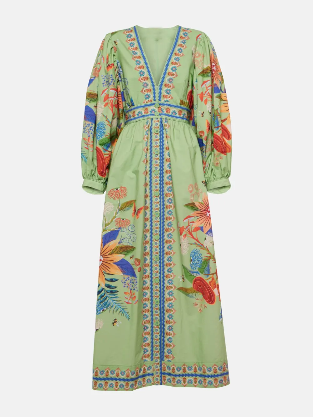 Delicate Floral V Neck Single Breasted Midi Dress