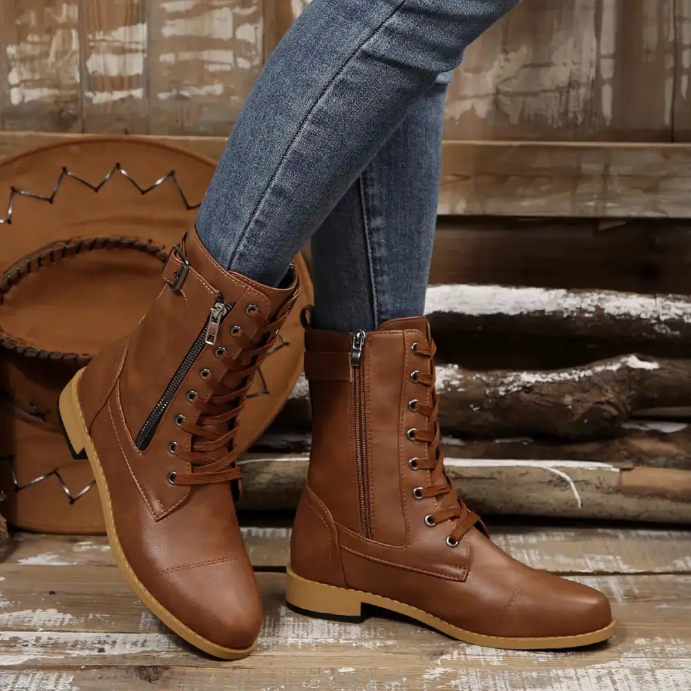 Casual Round Toe Block Heels Boots