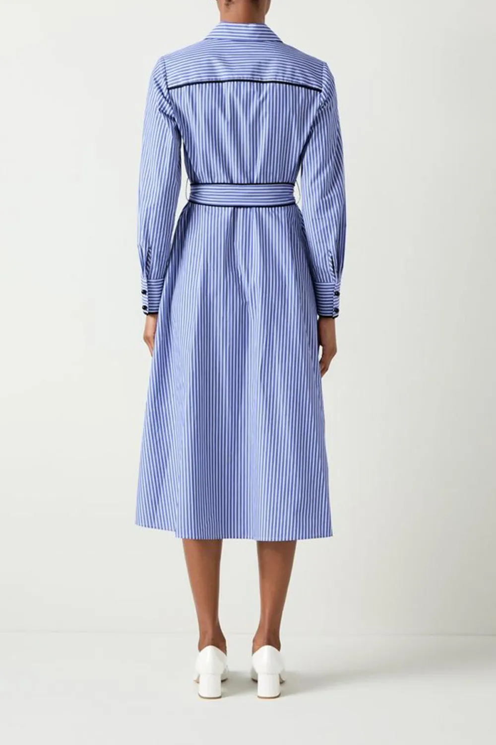 Blue Striped Tie Waist Shirt Dress