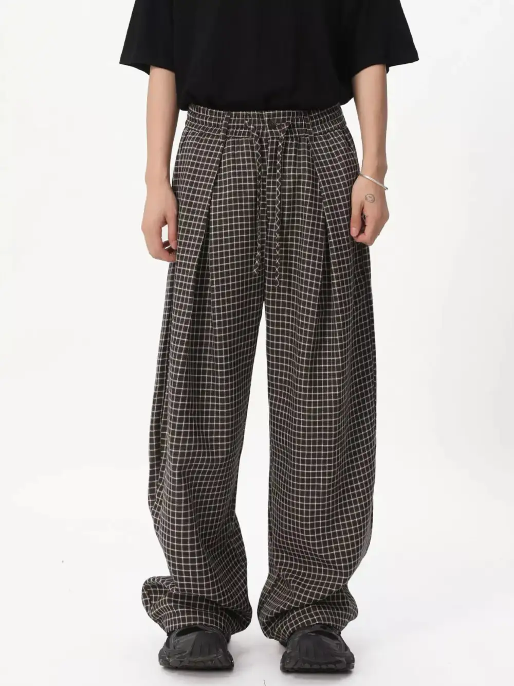 Refined Men's Plaid Wide Leg Pants