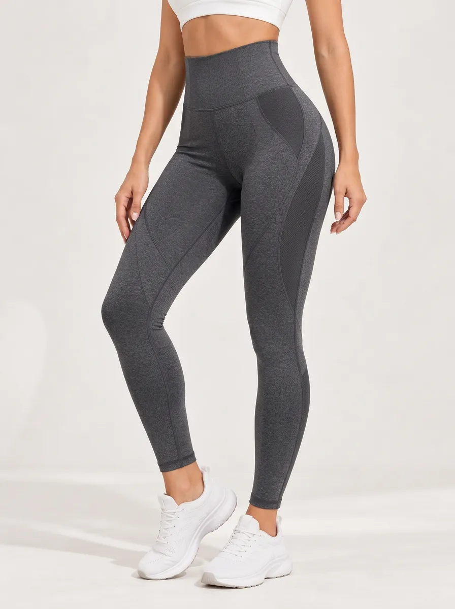 Mesh Detail Textured High Waist Shaping Leggings