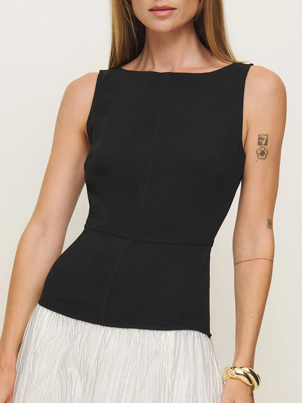 Sleeveless Knit Bodice Pleated Midi Dress