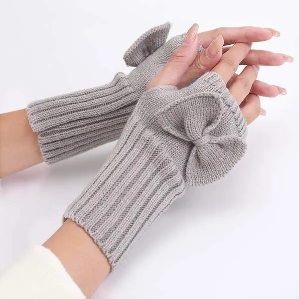 Women'S Bowknot Knitted Wool Warm Fingerless Gloves 12539938C