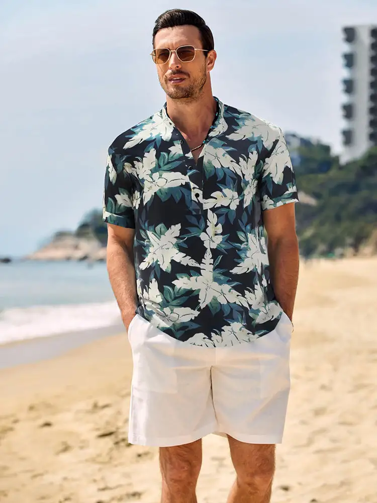 Casual Breathable Hawaiian Henley Shirt