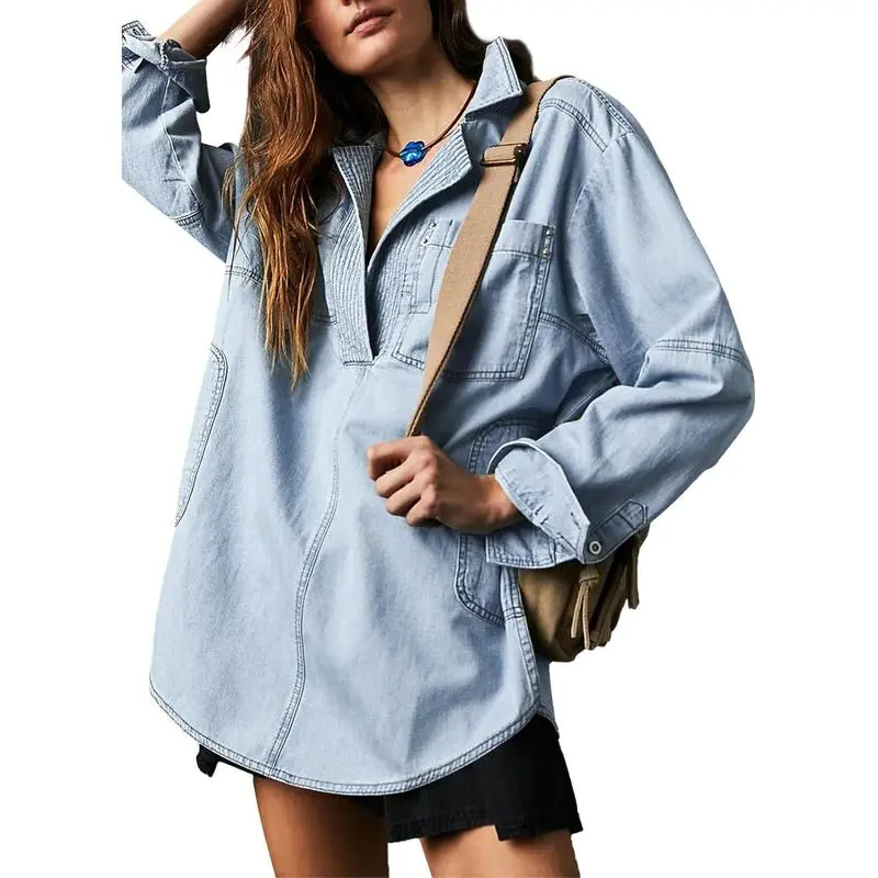 Women’s Denim Pullover Blouse – Casual, Versatile & Effortlessly Chic