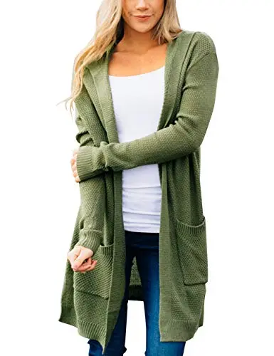 Women's Long Sleeve Open Front Hoodie Knit Sweater Cardigan Outwear