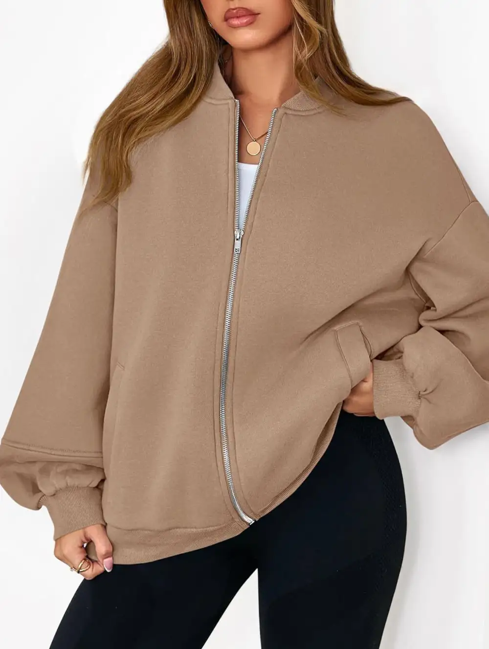 Textured Detail Zip-Up Sweatshirt Jacket