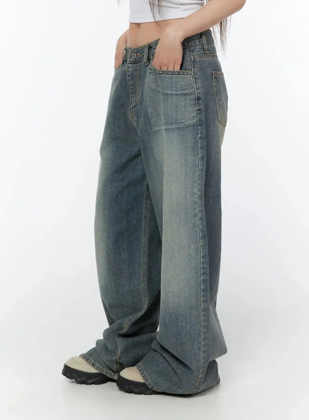 Washed Vintage Wide Leg Jeans