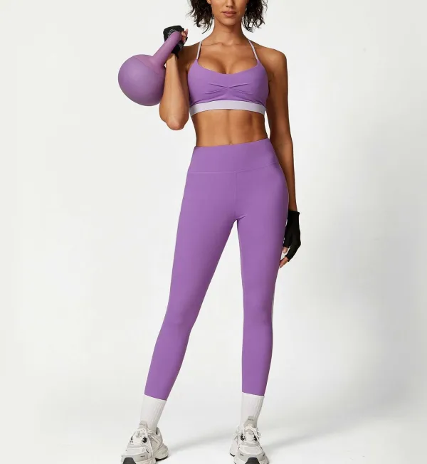 Contrast-Trim Sleeveless Bra and Leggings Active Set