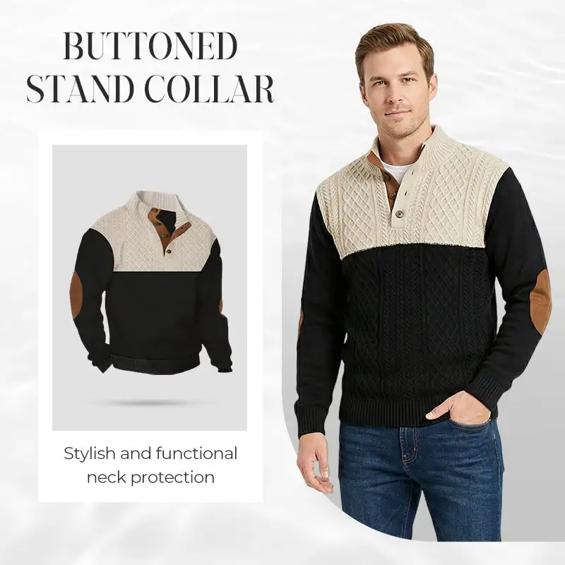70%  OFF !! Men's Colorblock Button-Neck Sweater