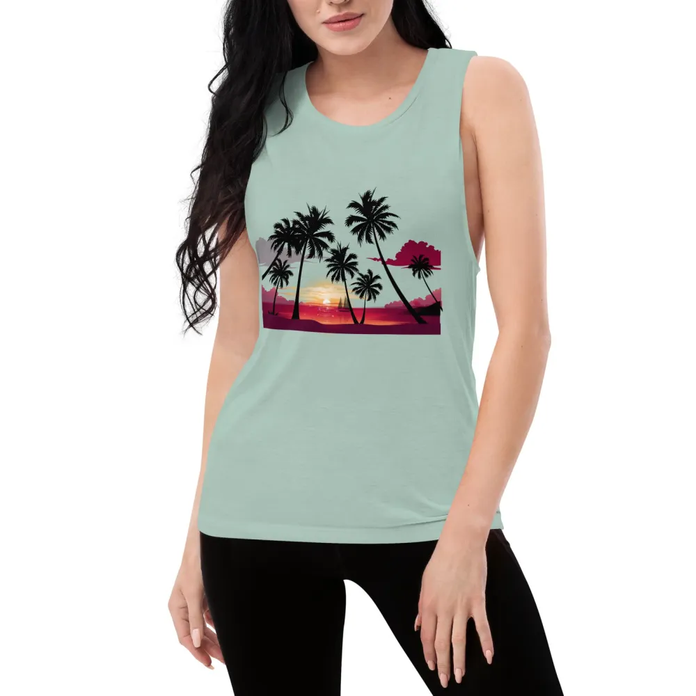 Ladies Muscle Tank Palms and Sunset Tank Top