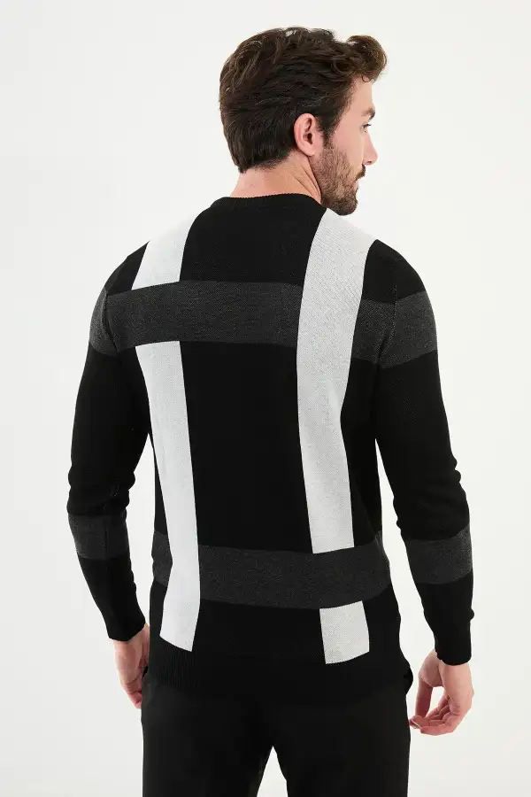 Relaxed Patterned Crew Neck Knit Sweater