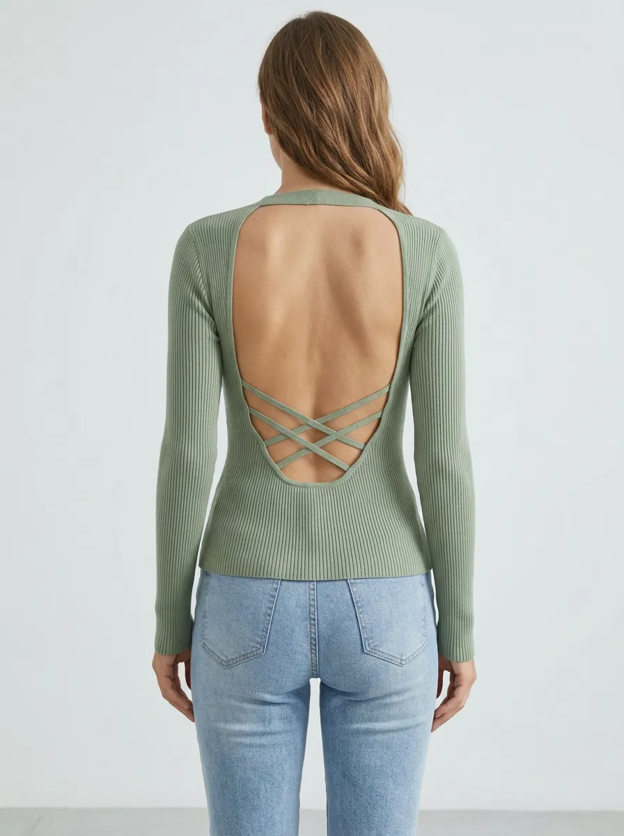 Women's Fitted Ribbed Backless Camisole Top