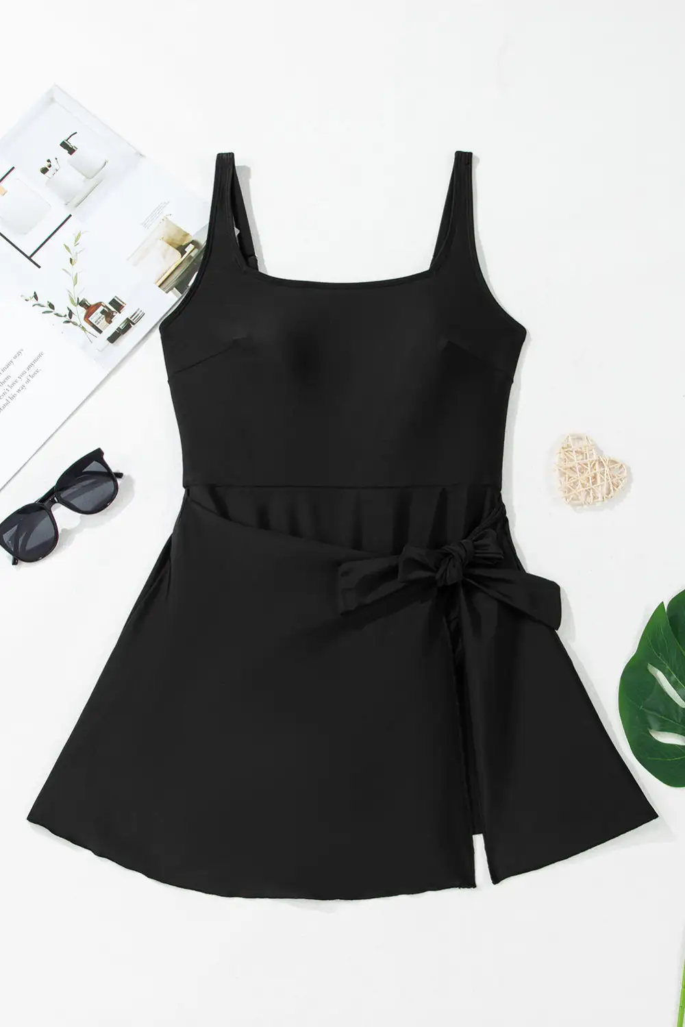 Side Tied Waist Square Swim Dress
