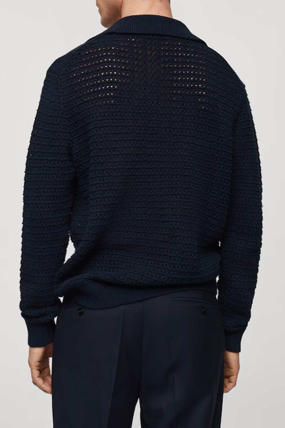 Openwork Knit Polo Neck Sweater