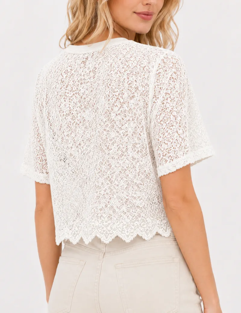 Dog Graphic Round Neck Lace Crop Top