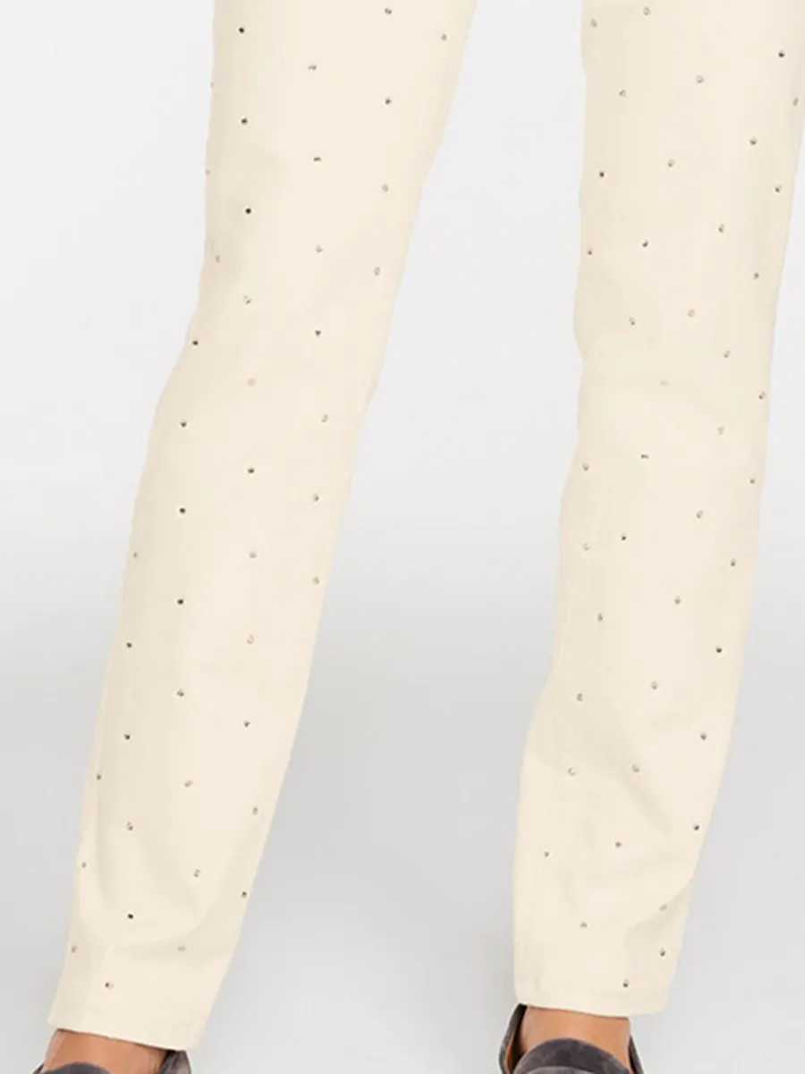 Women'S High-Waisted Straight-Leg Casual Pants Decorated With Sparkling Diamonds