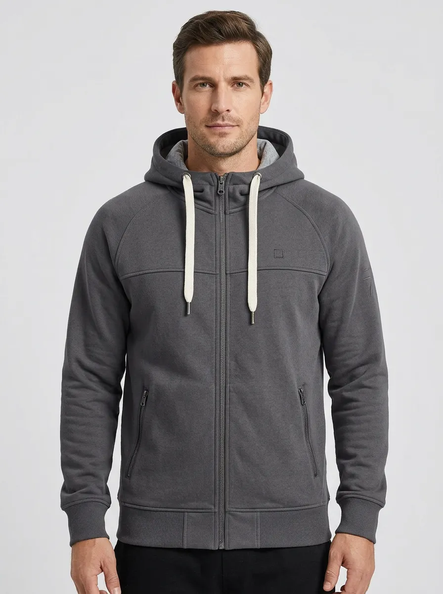 Modern Zip-Up Hooded Silhouette Men's Sport Jacket