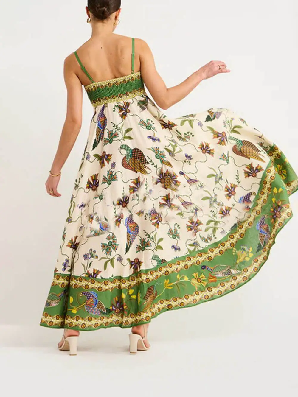 Sun Drenched Print Smocked Back Pocketed Midi Dress