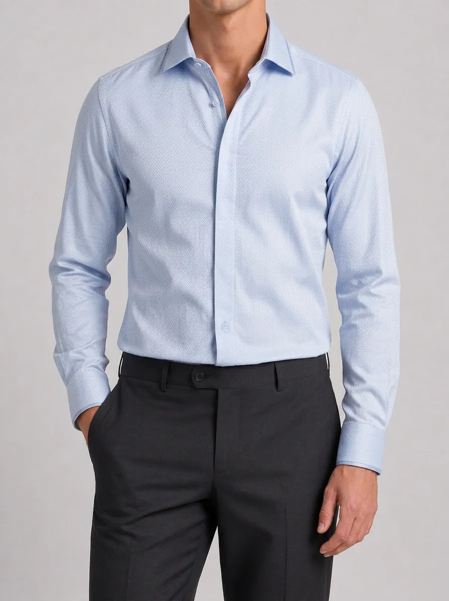 Men's Business Casual Light Blue Geometric Pattern Printed Shirt