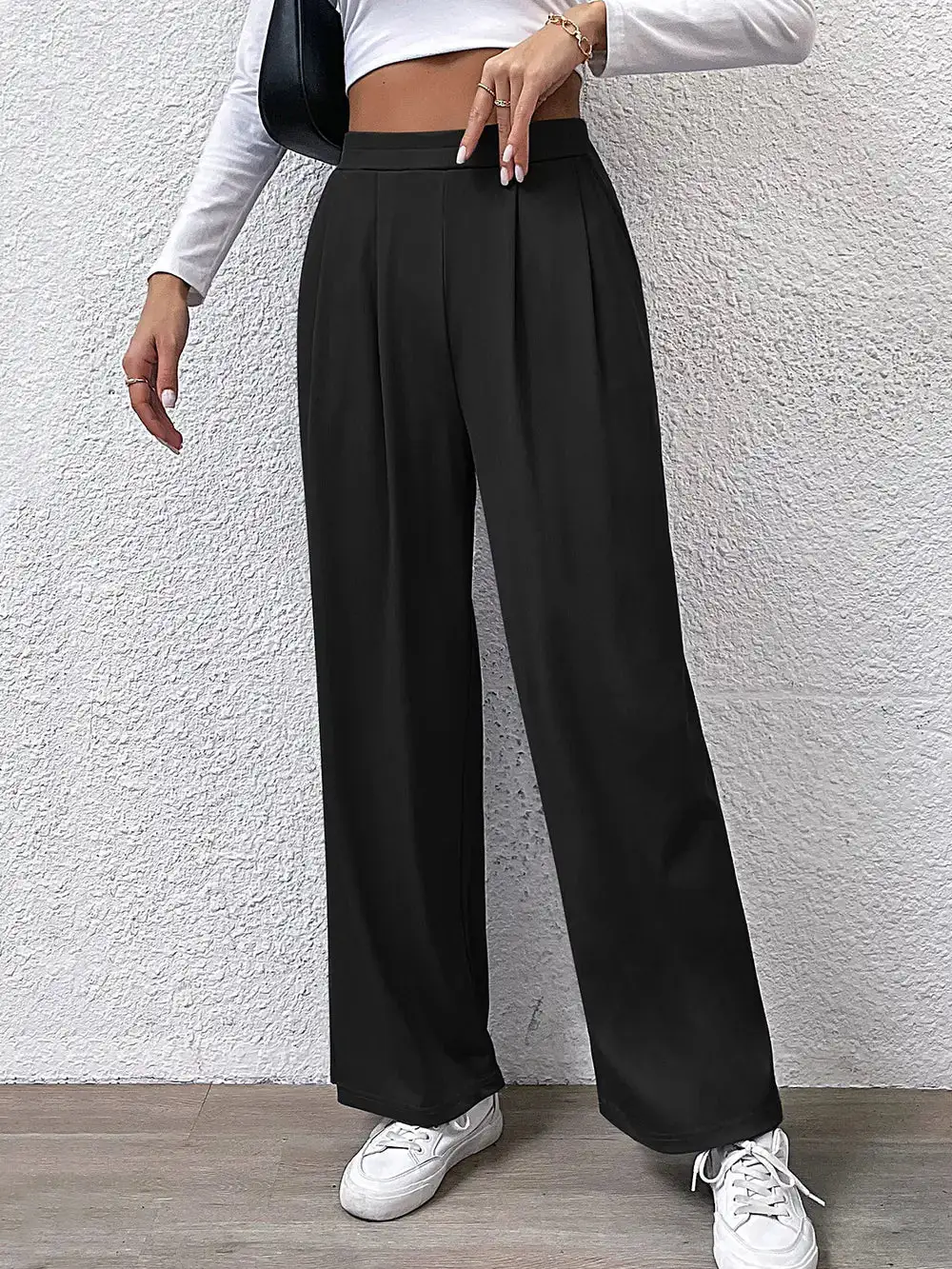 Draped High Waist Straight Leg Pants