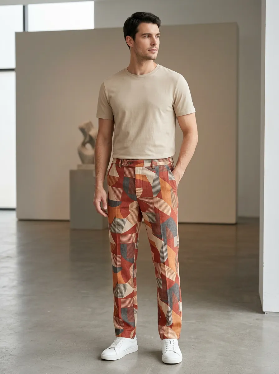 Men's Geometric Abstract Structured Printed Pants