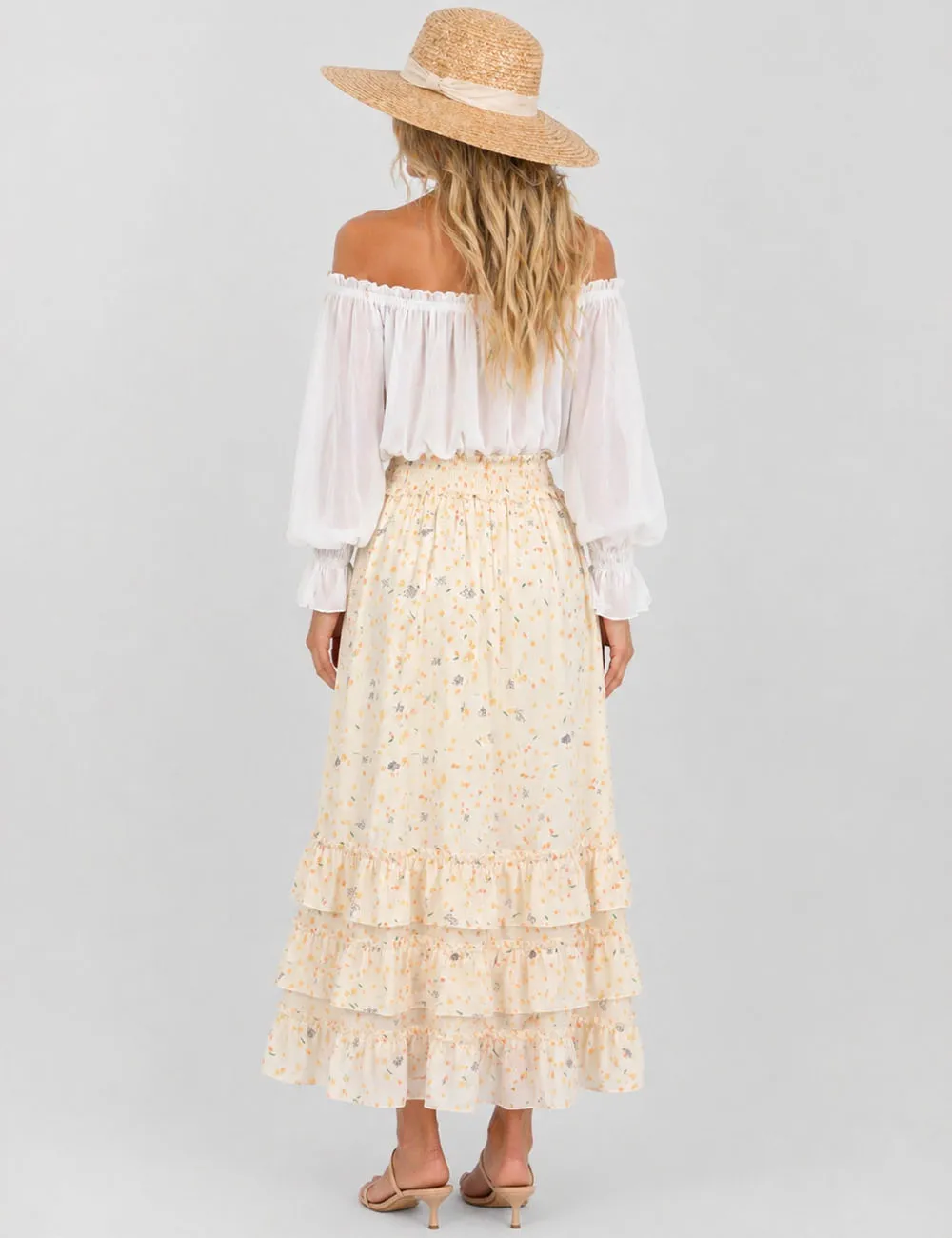 Tiered Ruffle Smocked Waist Maxi Skirt