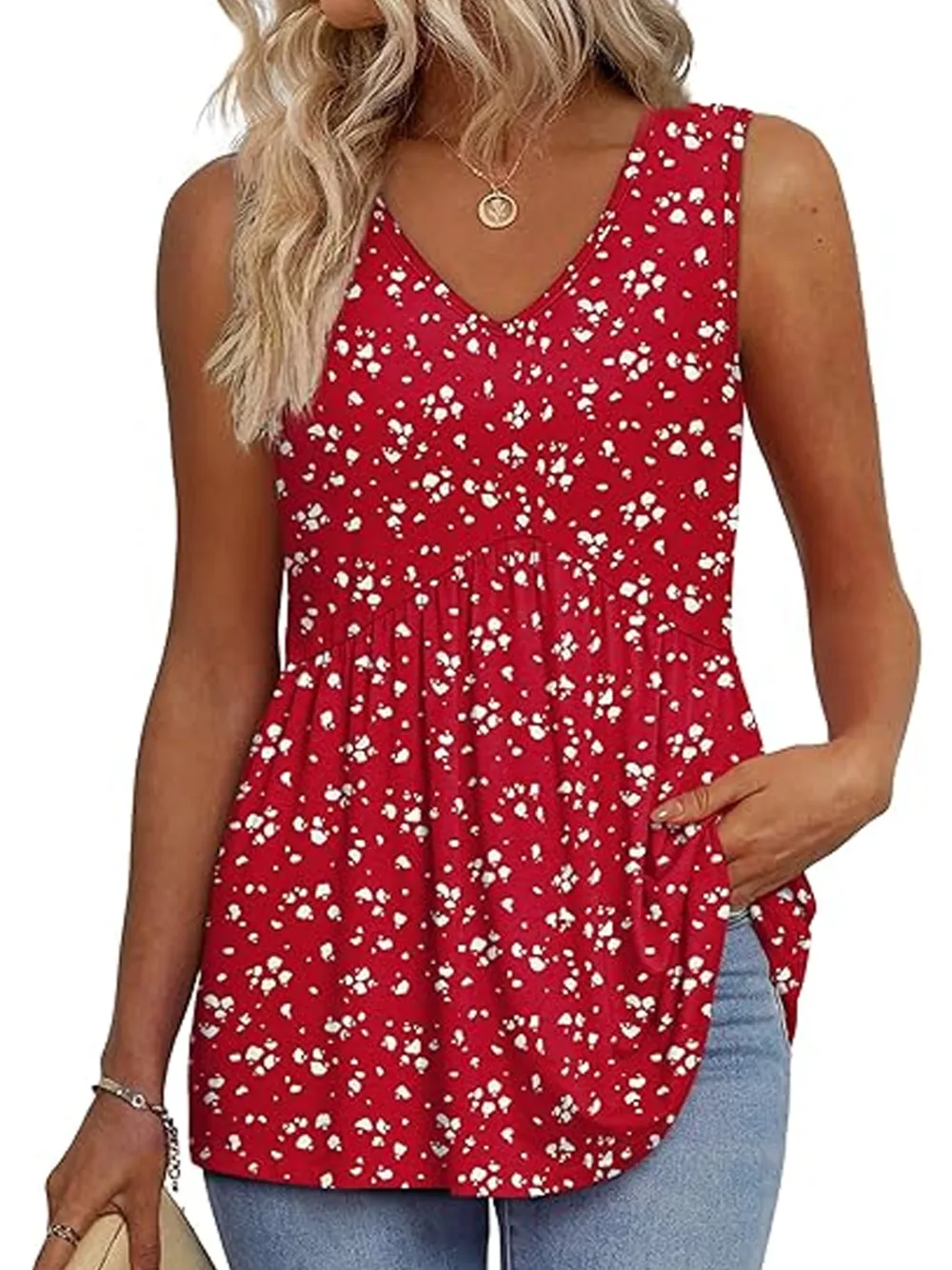 Womens Tank Tops 2025 Flowy Peplum Tops For Women Dressy Sleeveless V Neck Babydoll Tank Tops