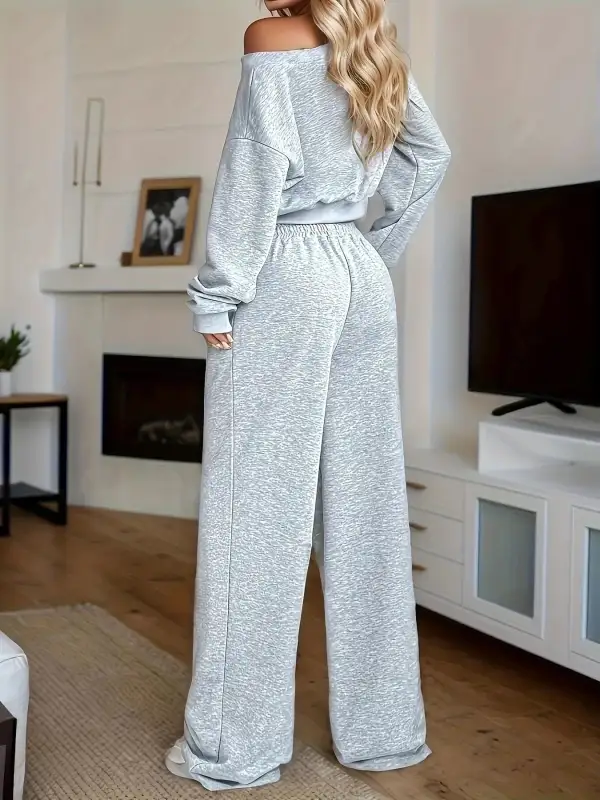 Boat Neck Crop Top & Wide Leg Pants Set