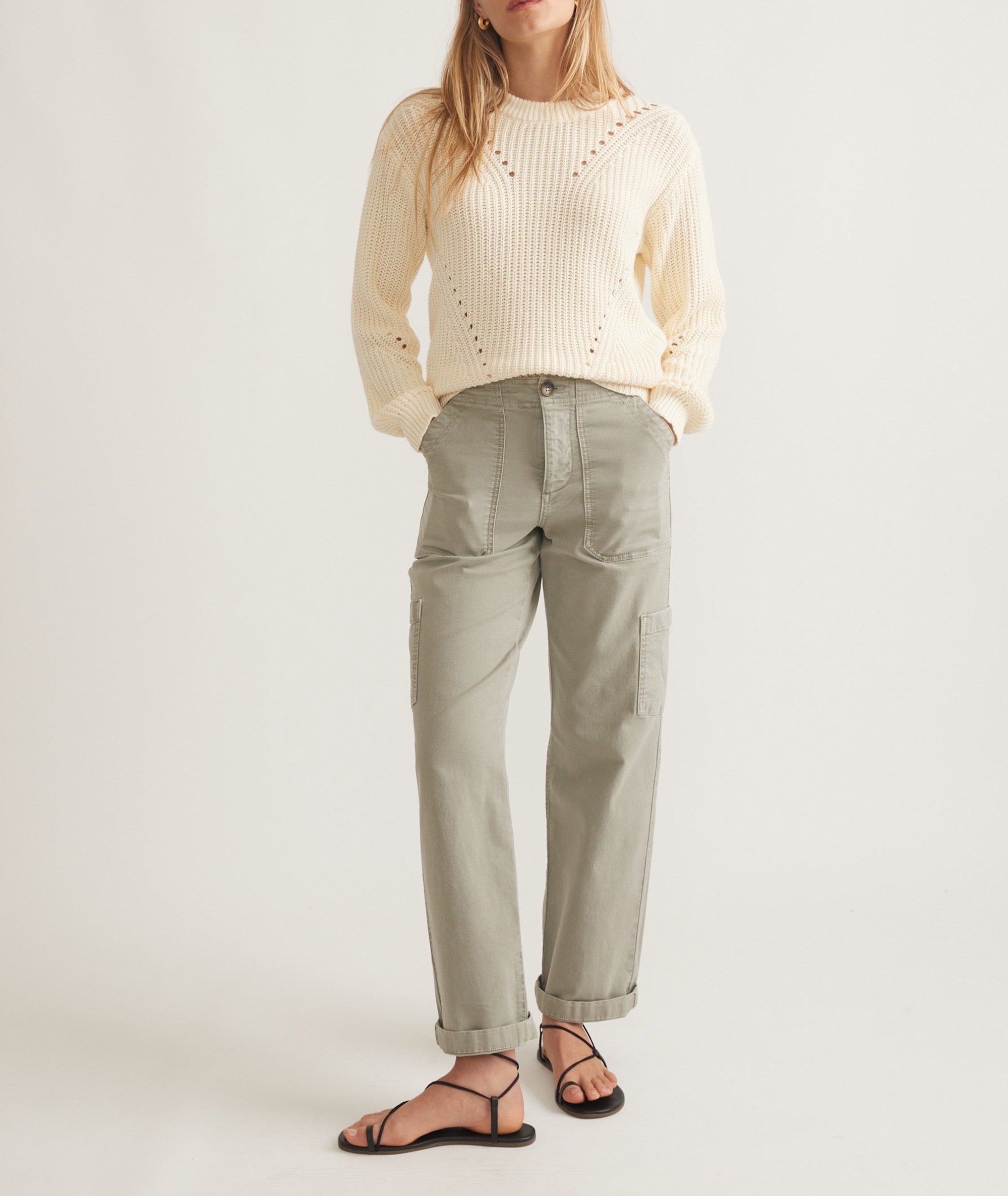 Long Sleeve Openwork Knit Sweater